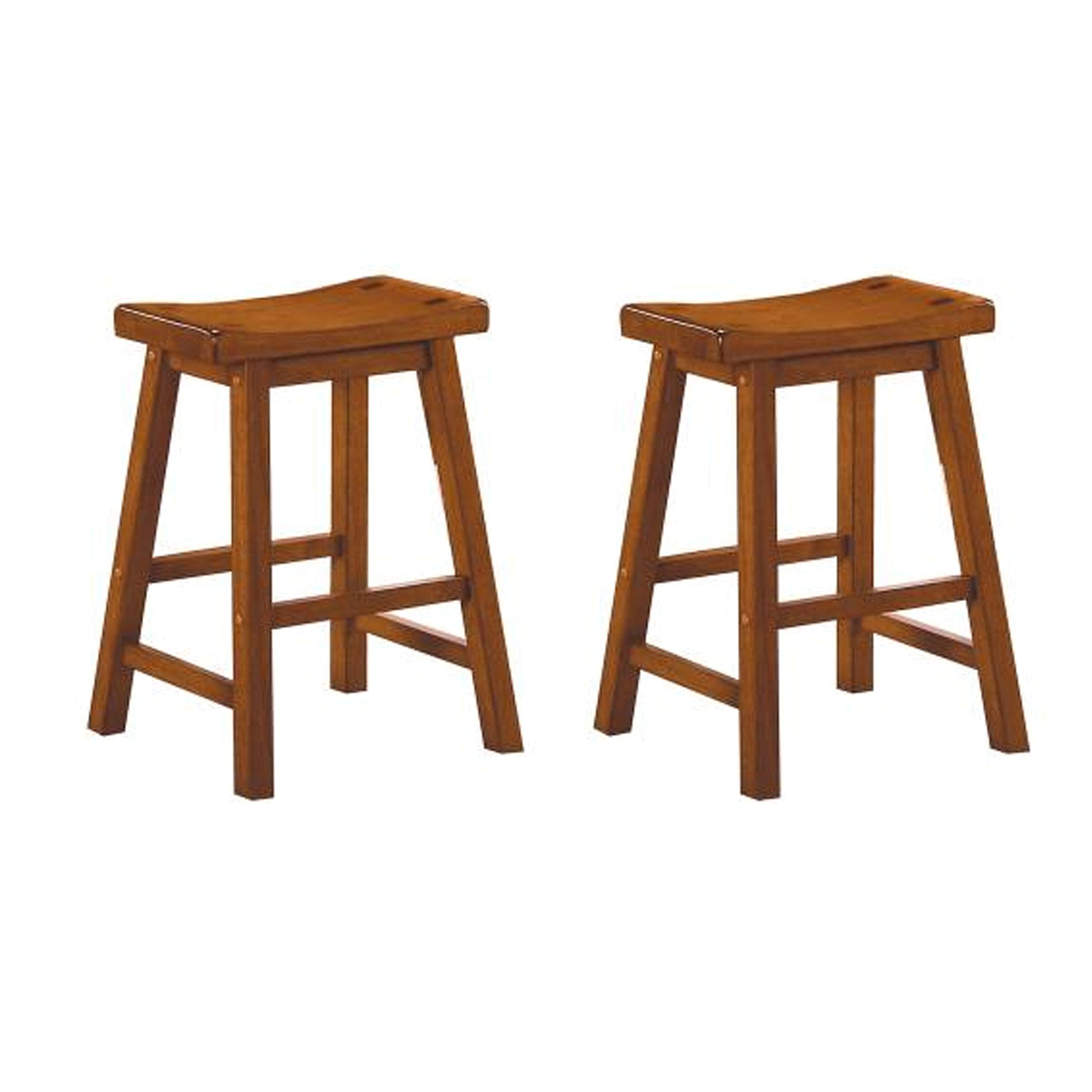 Benjara Benzara Wooden Counter Height Stool With Saddle Seat, Set Of Two, Brown