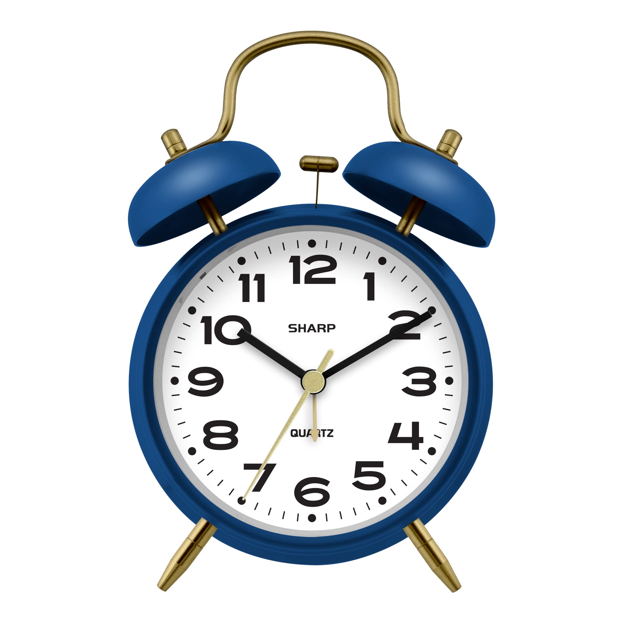 SHARP Twin Bell Alarm Clock, Loud Alarm Great for Heavy Sleepers - Stylish Matte Finish with Rustic Bronze Accents, Battery Oper