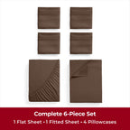 Mellanni Queen Sheet Set - 6-Piece Iconic Collection Bedding, (Including 4 Pillowcases), 16-Inch Deep Pocket, Easy Care, Extra Soft, Cooling Sheets, Brushed Microfiber - Brown