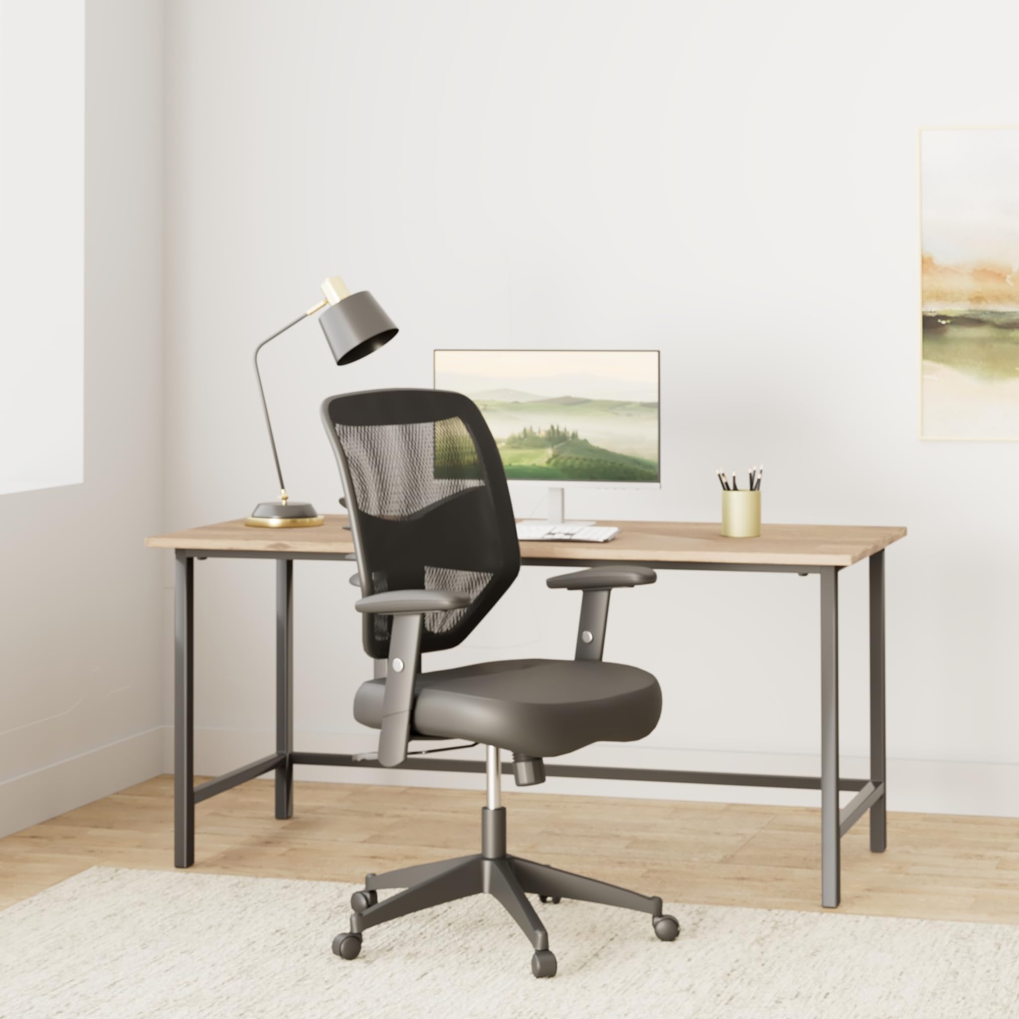 HON Prominent Leather Task Chair - High Back Mesh Work Chair with Adjustable Arms, Black (HVL531)