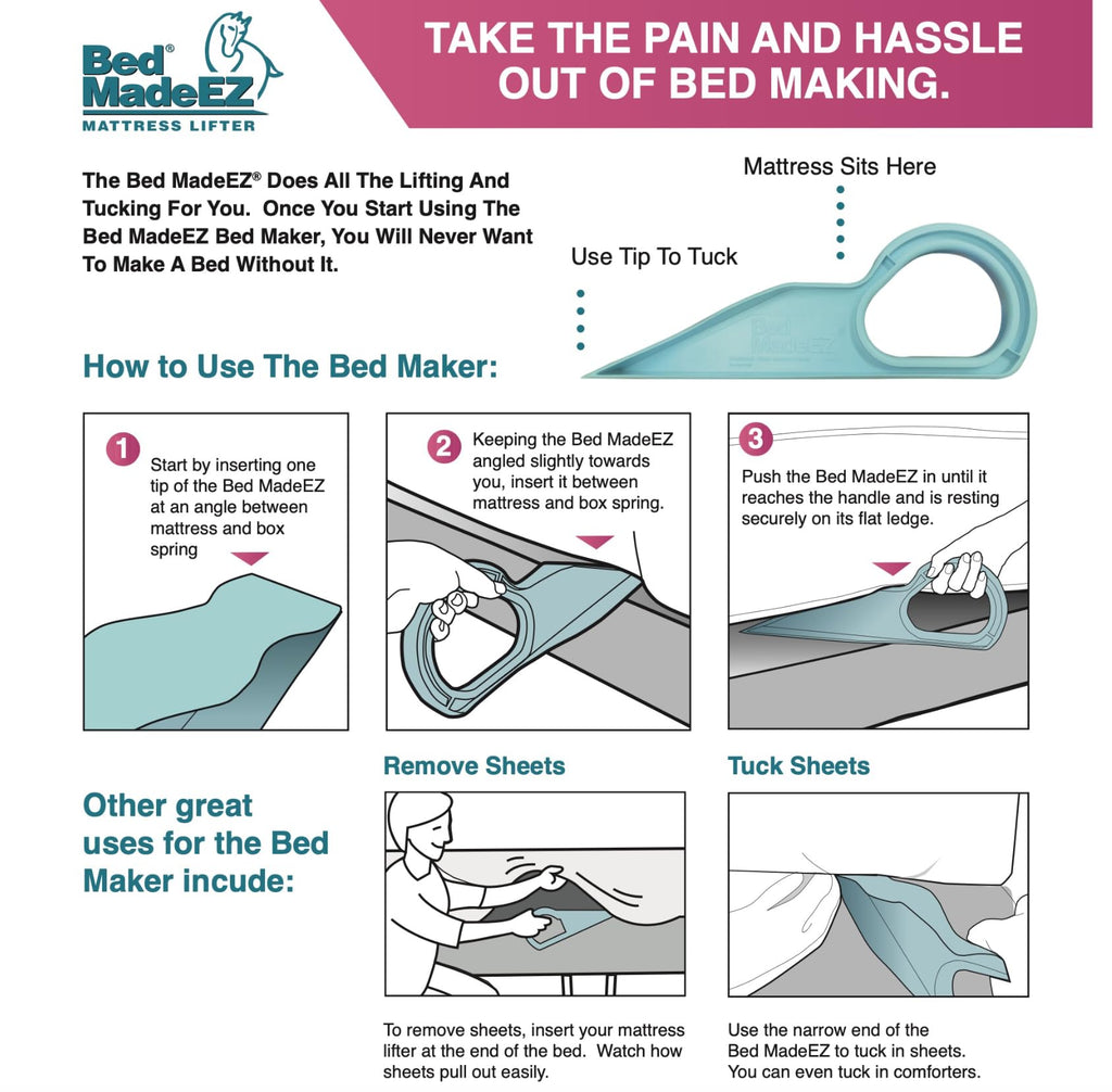 Bed Madeez Mattress Lifter & Bed Maker Tool For Changing Sheets| Patented & Made In Usa| Lifts And Holds The Mattress, Tucks She