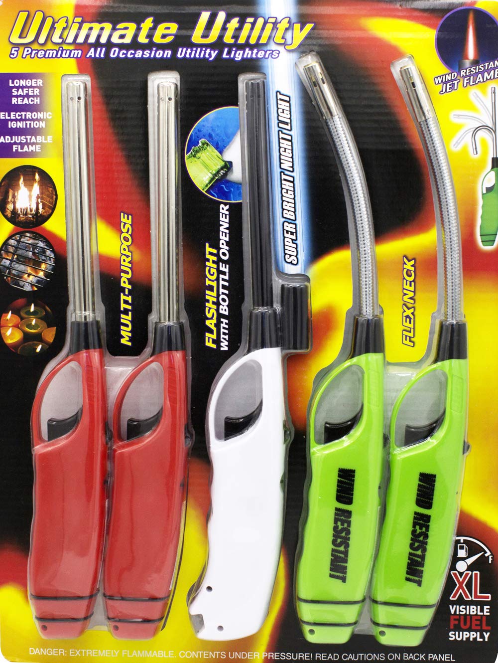 Multi-Purpose Gas Utility Lighters For Bbq Kitchen Fireplace Grill (Pack Of 5)