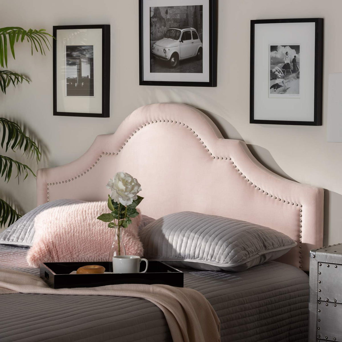 Baxton Studio Rita Modern and Contemporary Light Pink Velvet Fabric Upholstered King Size Headboard