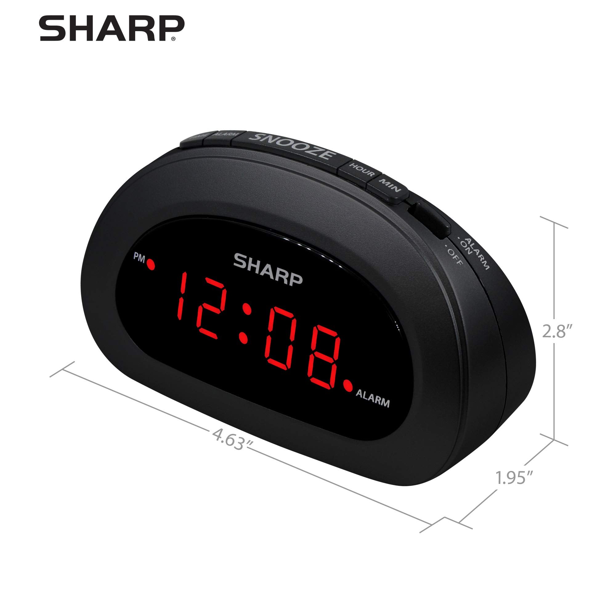 Sharp Small Digital Alarm Clock With Snooze And Battery Backup, Easy To Use Top Button Controls For Simple Use, Black Case With