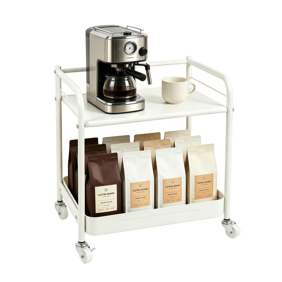 Ufriandz 2 Tier Rolling Cart with Wheels, Under Desk Cart with Table Top