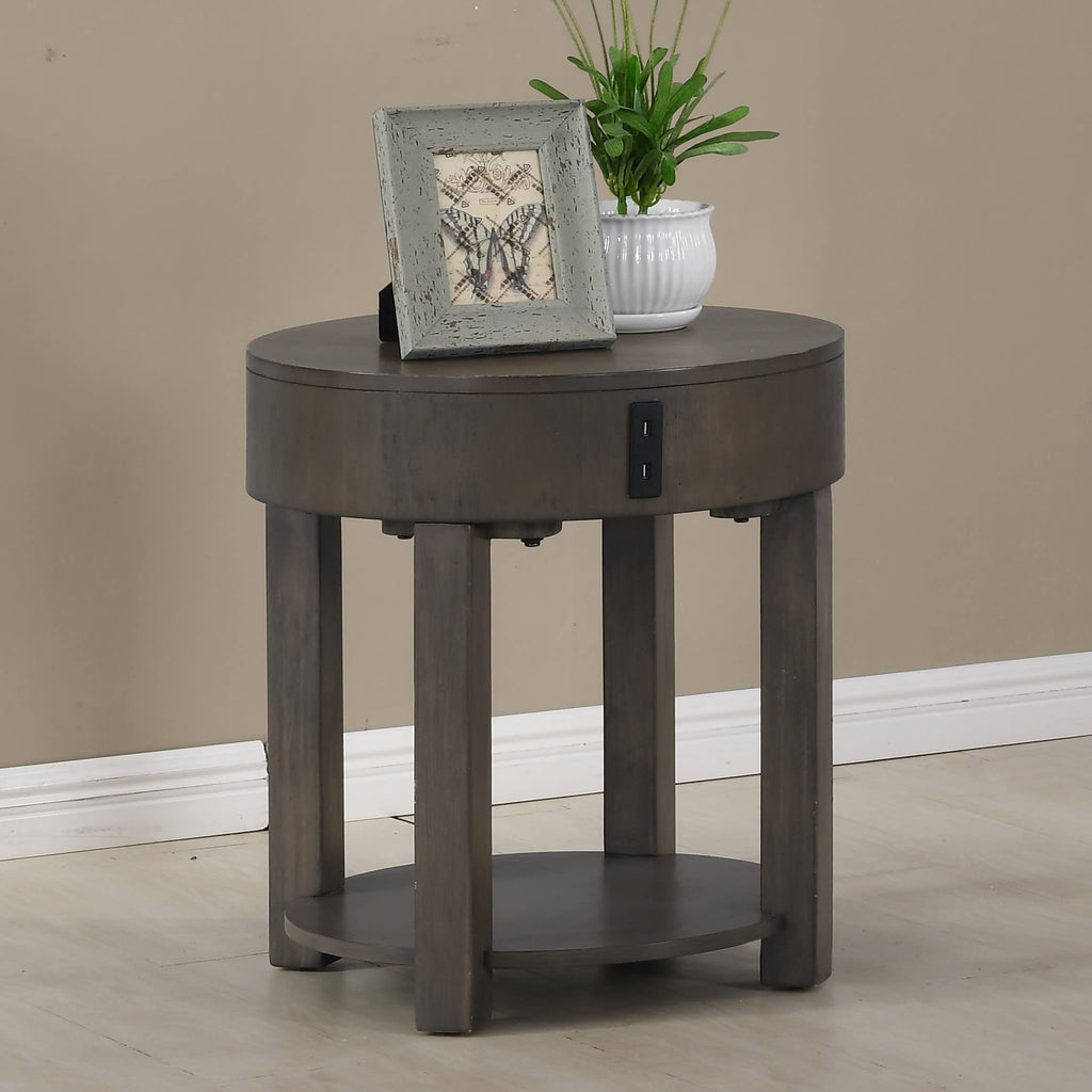 Lilola Home Jonah Light Brown MDF End Table with USB Ports