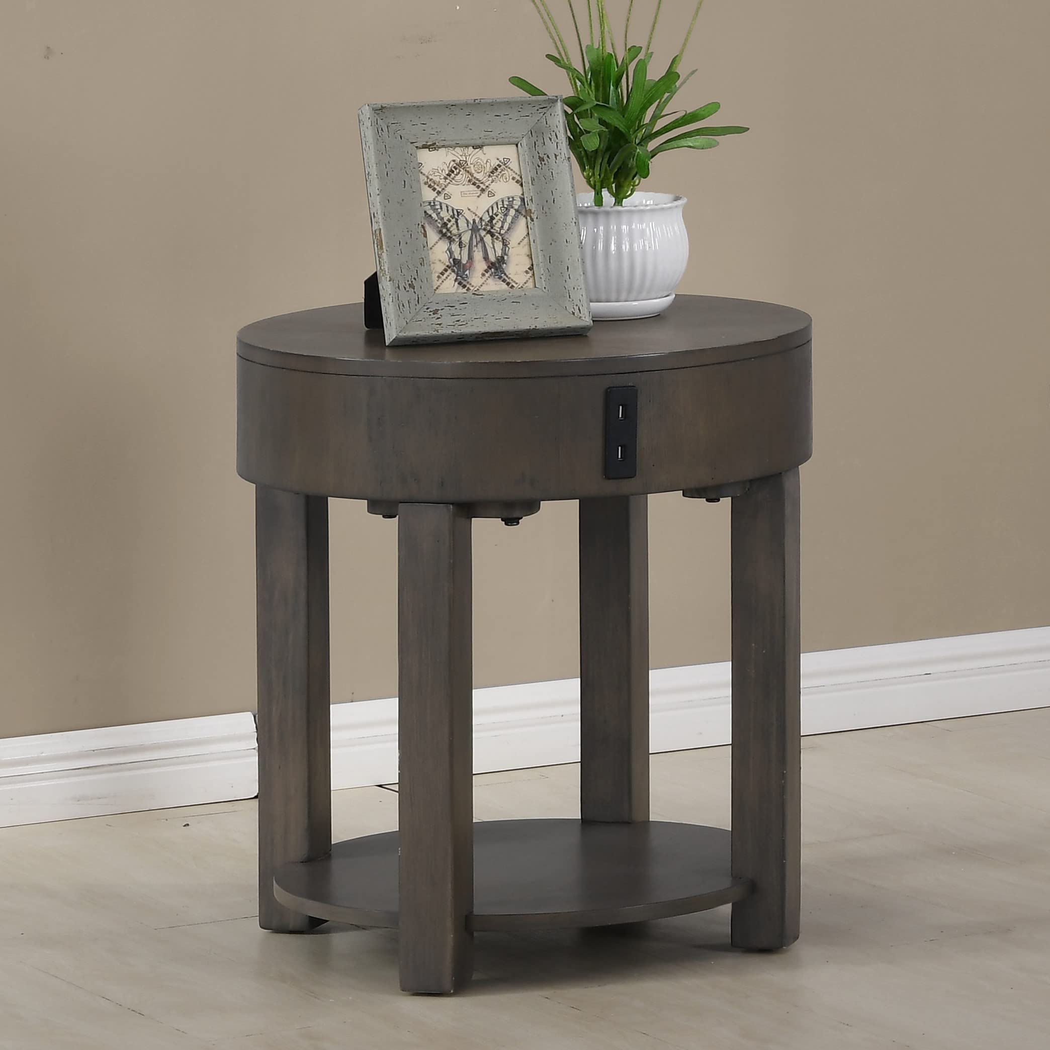 Lilola Home Jonah Light Brown MDF End Table with USB Ports