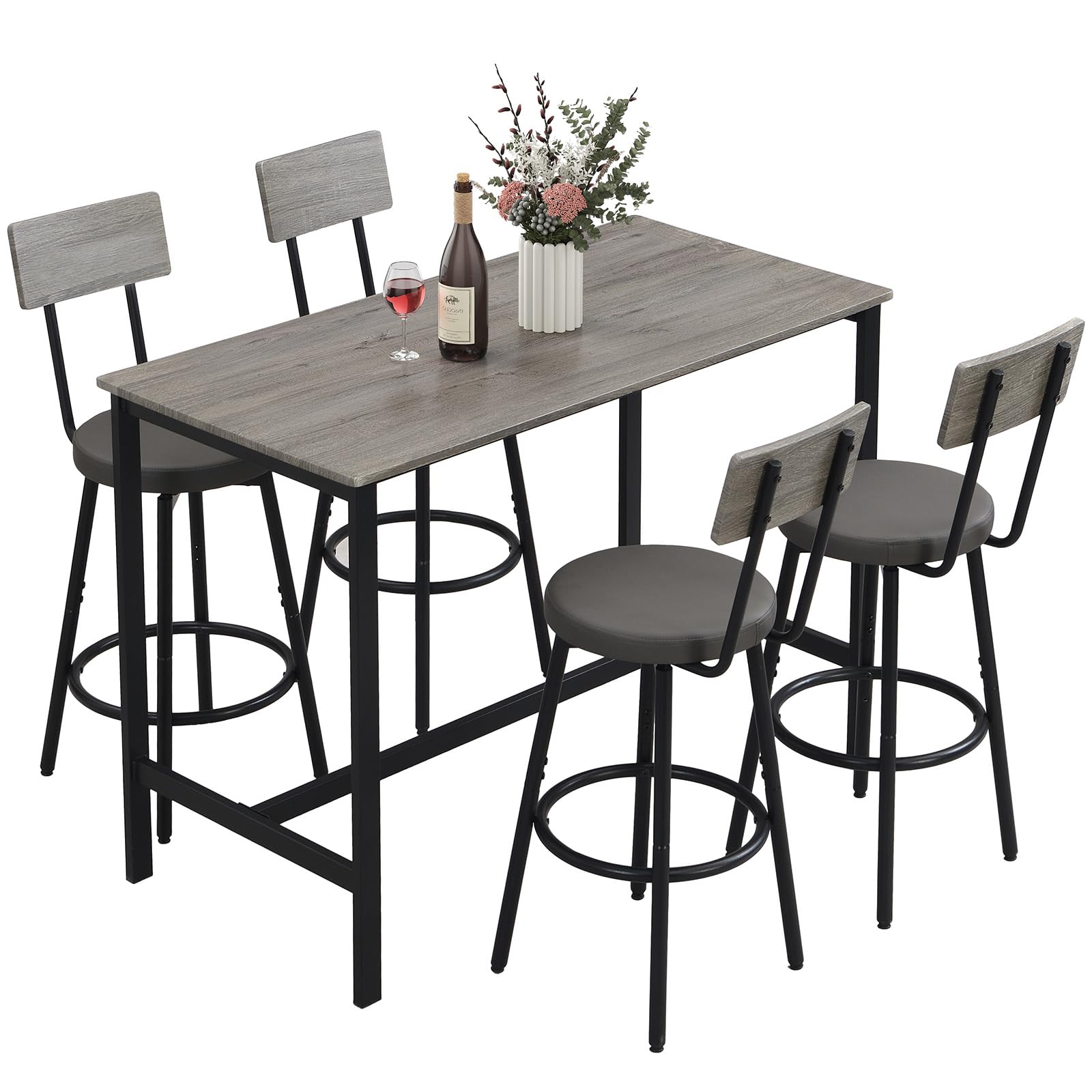 Zevemomo Dining Table Set For 4, 5-Piece Bar Table Set, Kitchen Table And Chairs, Counter Height High Top Table With 4 Pu Uphols