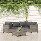vidaXL 5-Piece Outdoor Patio Lounge Set with Cushions in Gray, Weather-Resistant Poly Rattan Material, Modular Design, Comfortable Padded Seats & Back