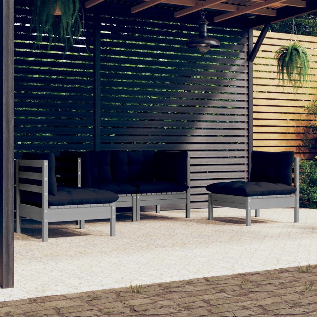 vidaXL Solid Pinewood Patio Lounge Set 4 Piece with Cushions Garden Outdoor Lawn Yard Terrace Balcony Wooden Seat Seating Furniture