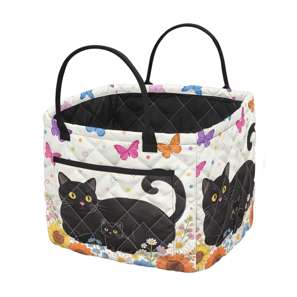 ZUXONGSY Black Cat Quilted Laundry Basket with Handles Butterfly Quilted Laundry Basket With Handles