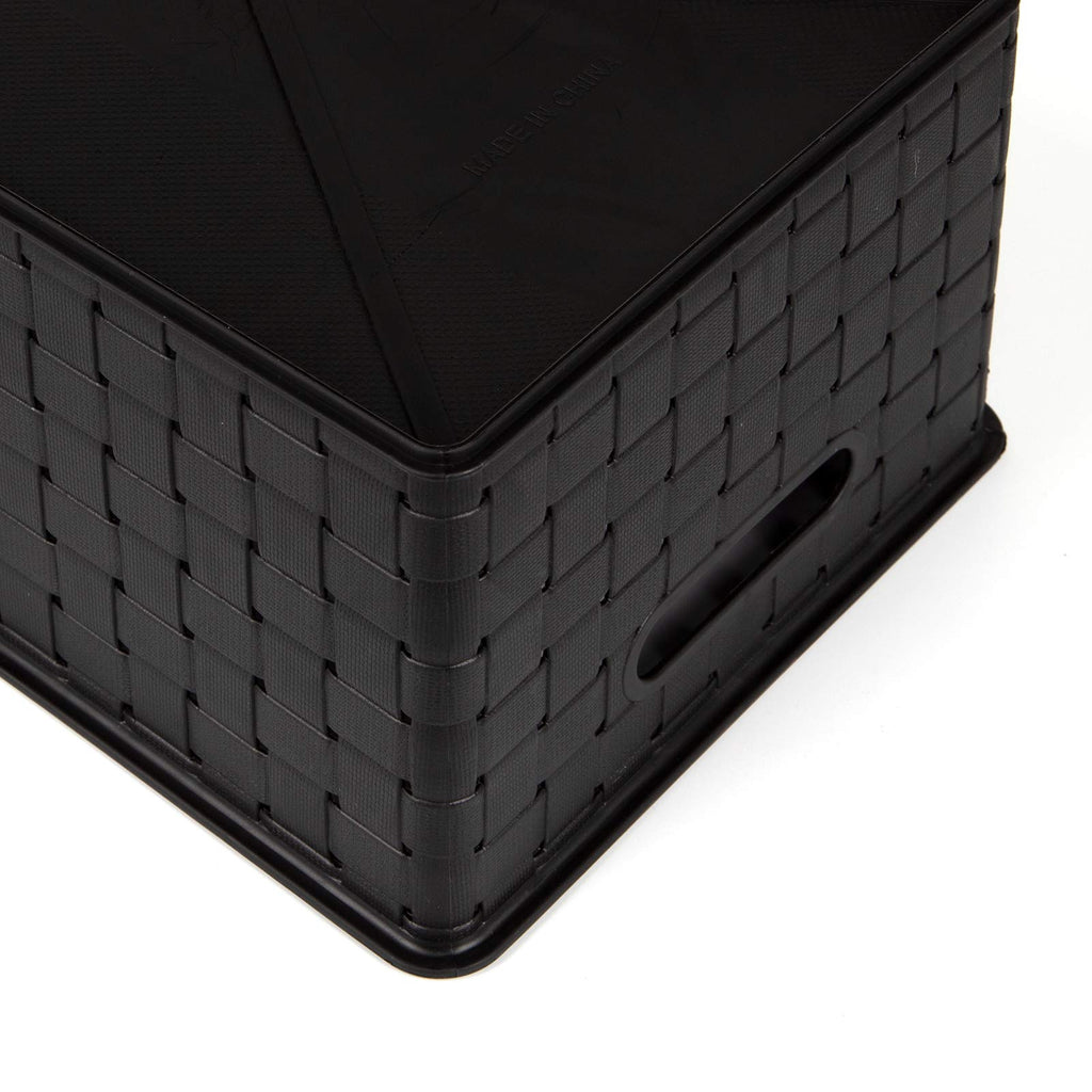 Bekith 5 Pack Woven Plastic Storage Basket, Woven Basket Bin, 10'' L X 7'' W X 4.4'' H, Black