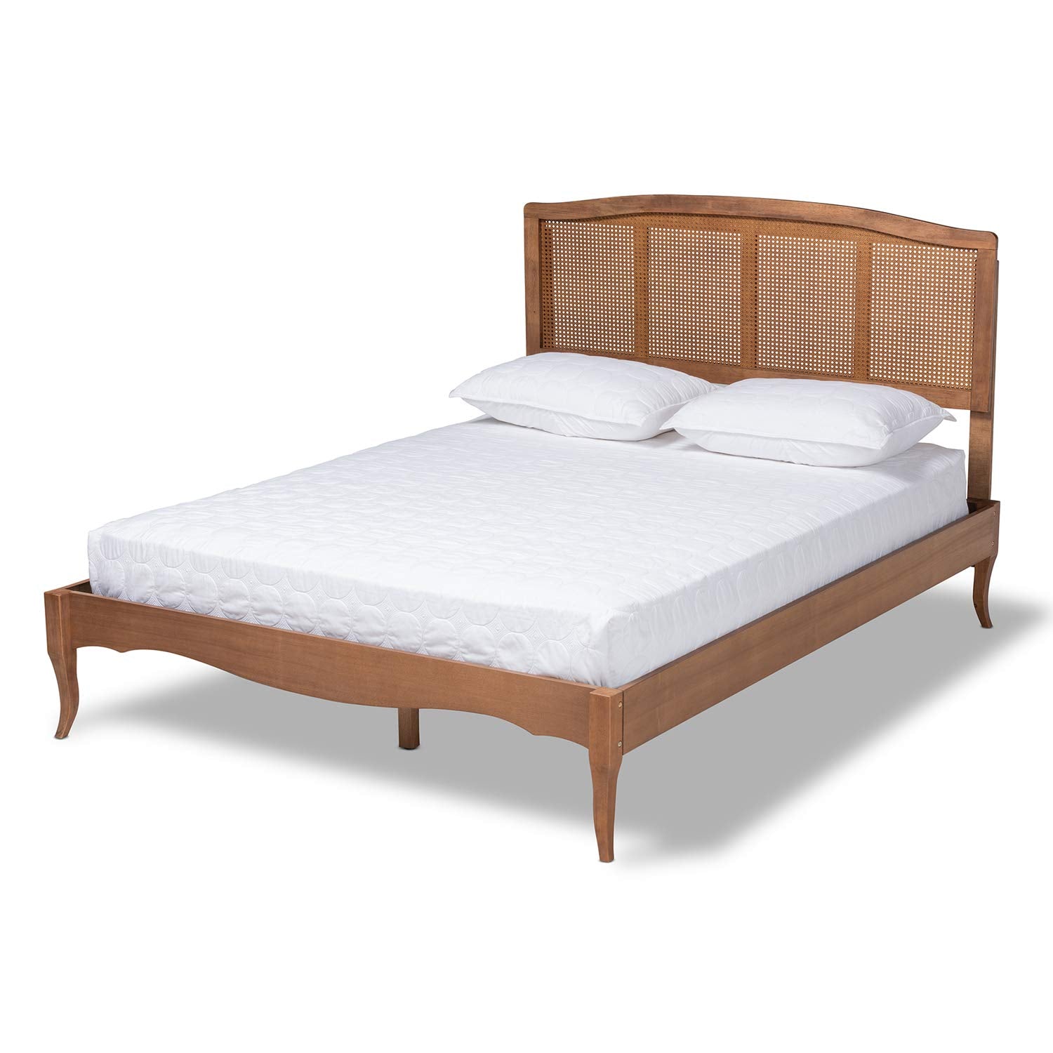 Baxton Studio Marieke Vintage French Inspired Ash Wanut Finished Wood and Synthetic Rattan Full Size Platform Bed