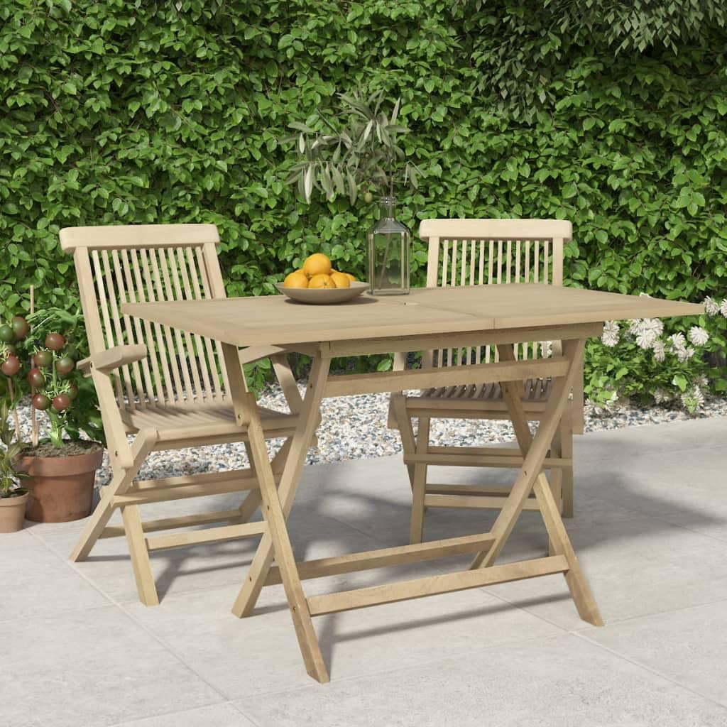 vidaXL Folding Patio Table - Solid Teak Wood Construction, Weather-Resistant, Foldable with Parasol Hole - Gray, Surface Dimensions 47.2"x27.6"