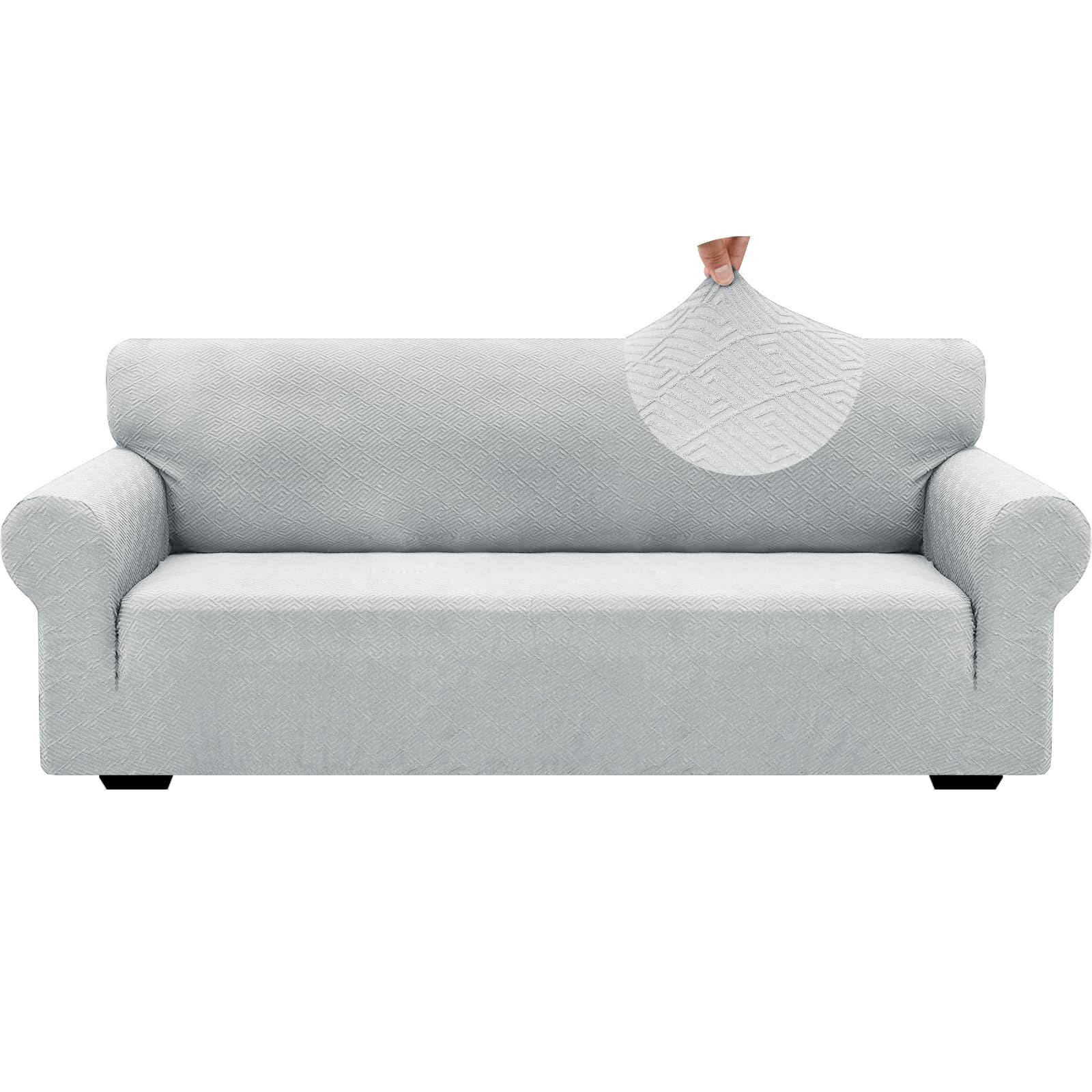 Znsayotx 1 Piece Jacquard Couch Covers For 3 Cushion Couch Living Room High Stretch Sofa Cover Pets Dogs Friendly Anti Slip Thickened Slipcovers Furniture Protector (Large, New Pattern Silver Grey)