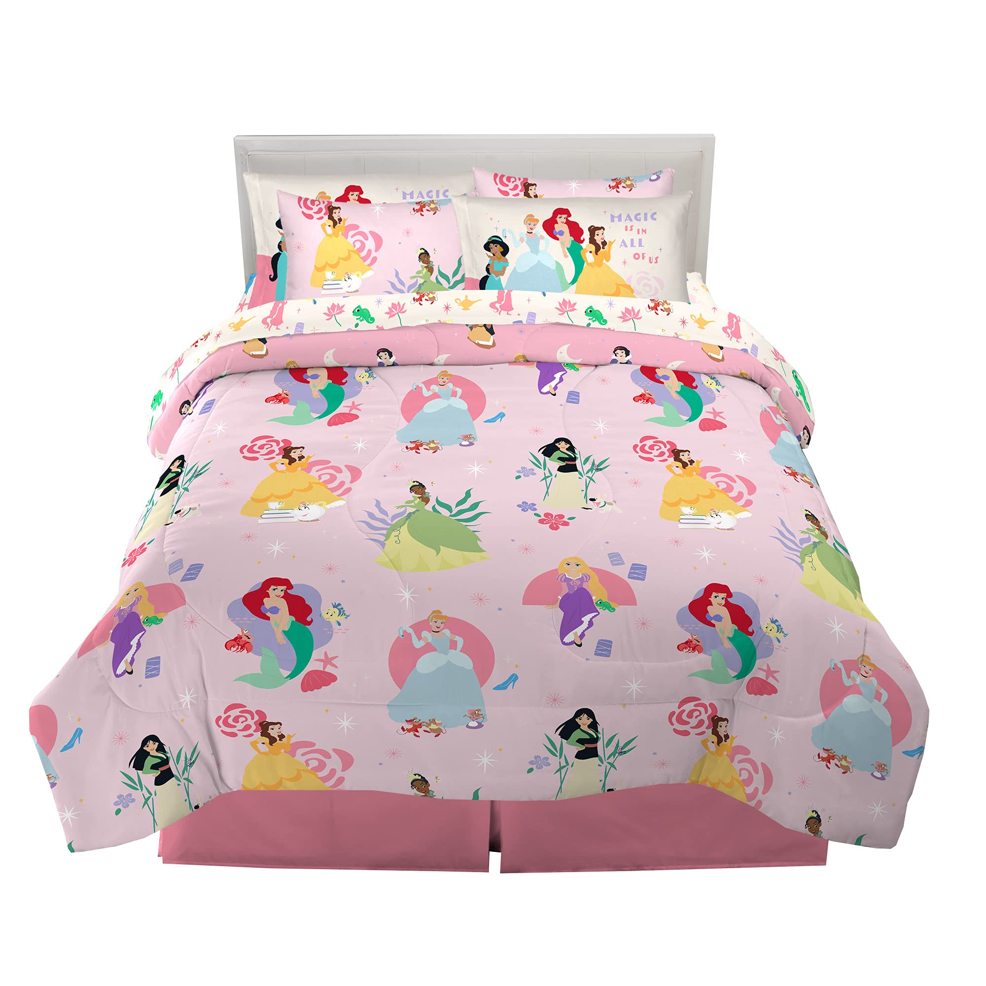 Disney Princess Kids Bedding Super Soft Comforter And Sheet Set With Sham, 7 Piece Full Size, 'Official' Disney Product By Fra