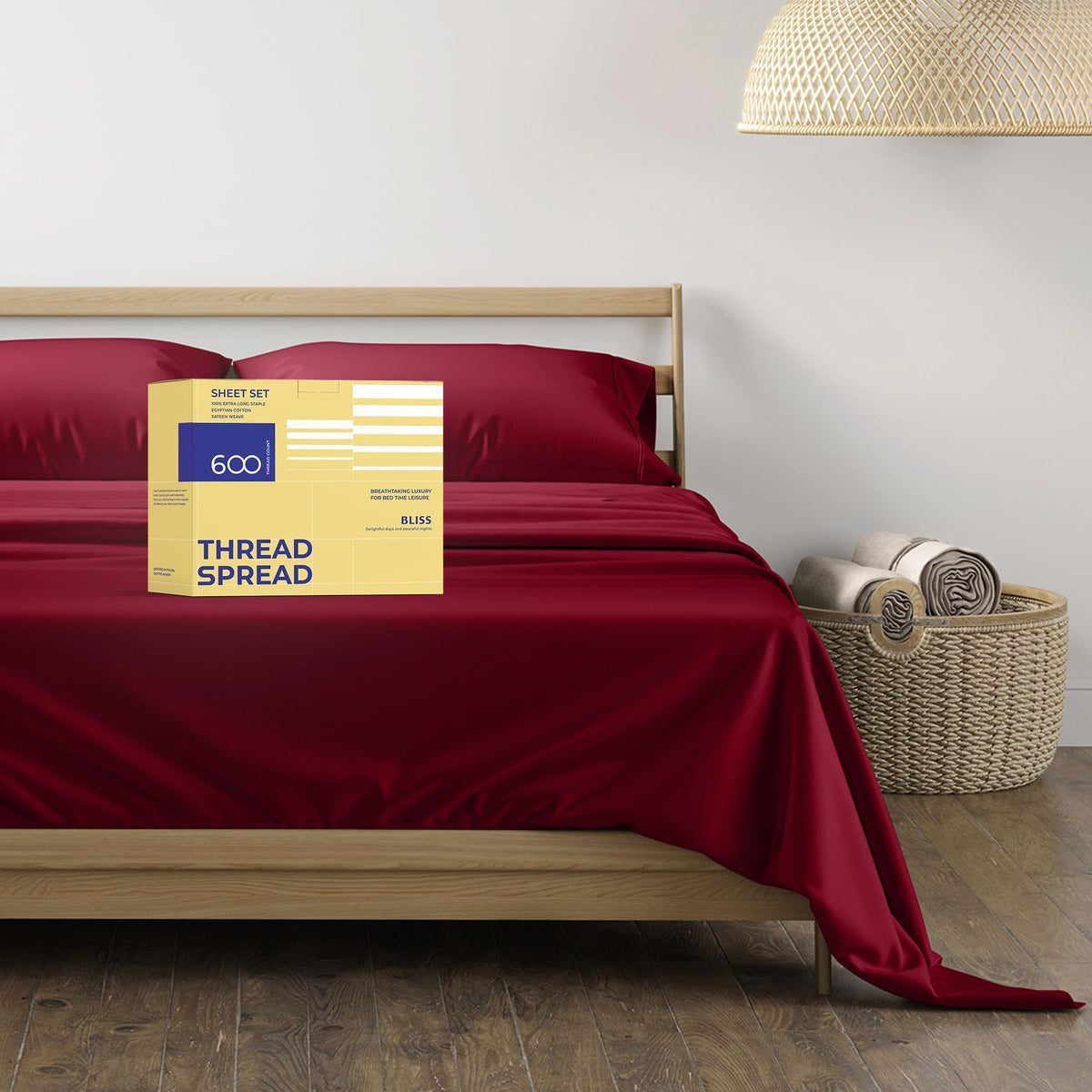 Thread Spread Luxury Egyptian Cotton Sheets King Size - 600 Thread Count Sheets 4 Piece Luxury Sheets King Size, 16' Deep Pocke