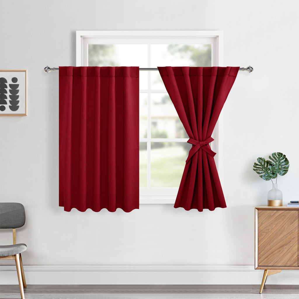 Hiasan Short Red Blackout Curtains 36 inch Long, Bathroom Small Window Curtains Rod Pocket & Back Tab Thermal Insulated Christma