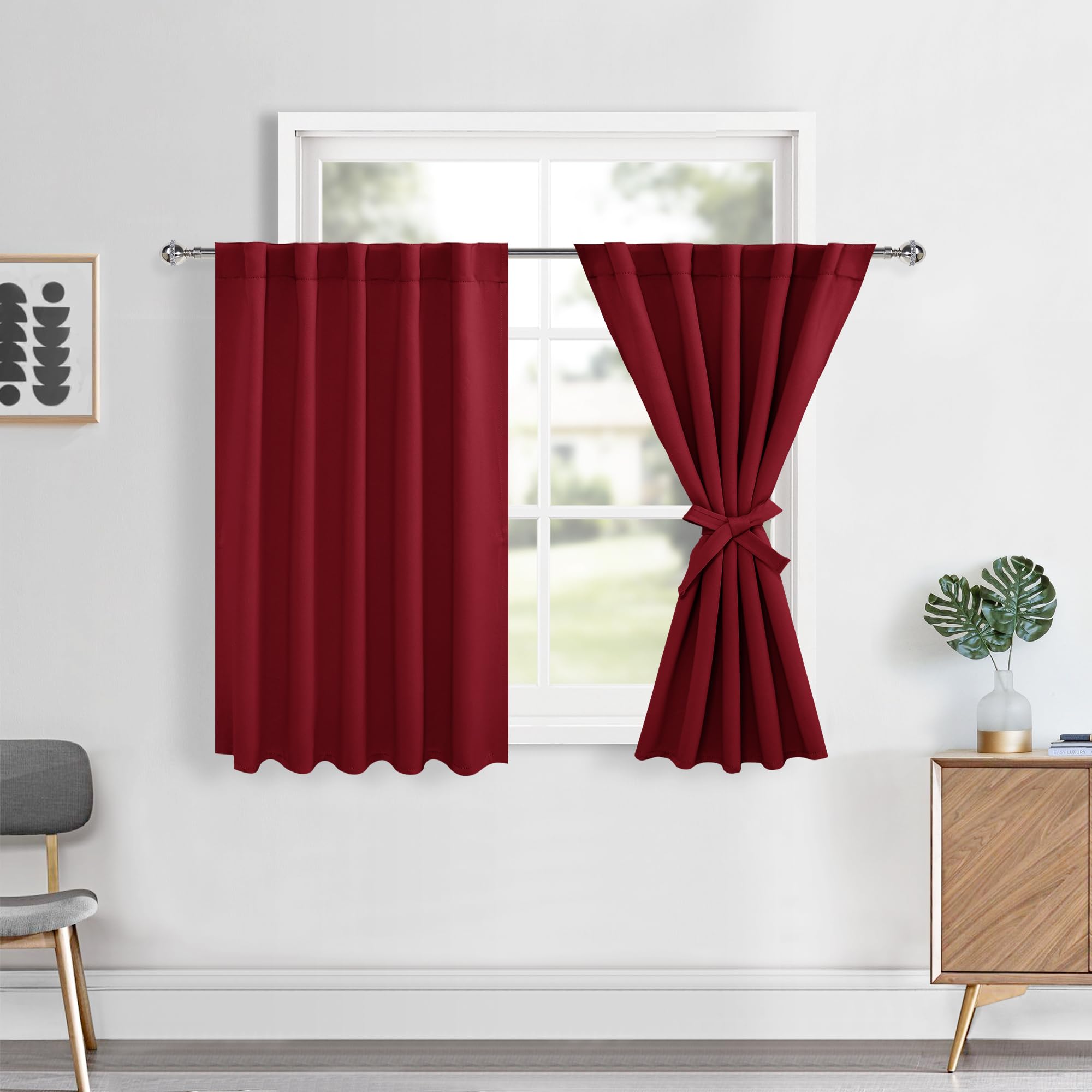 Hiasan Short Red Blackout Curtains 36 inch Long, Bathroom Small Window Curtains Rod Pocket & Back Tab Thermal Insulated Christma