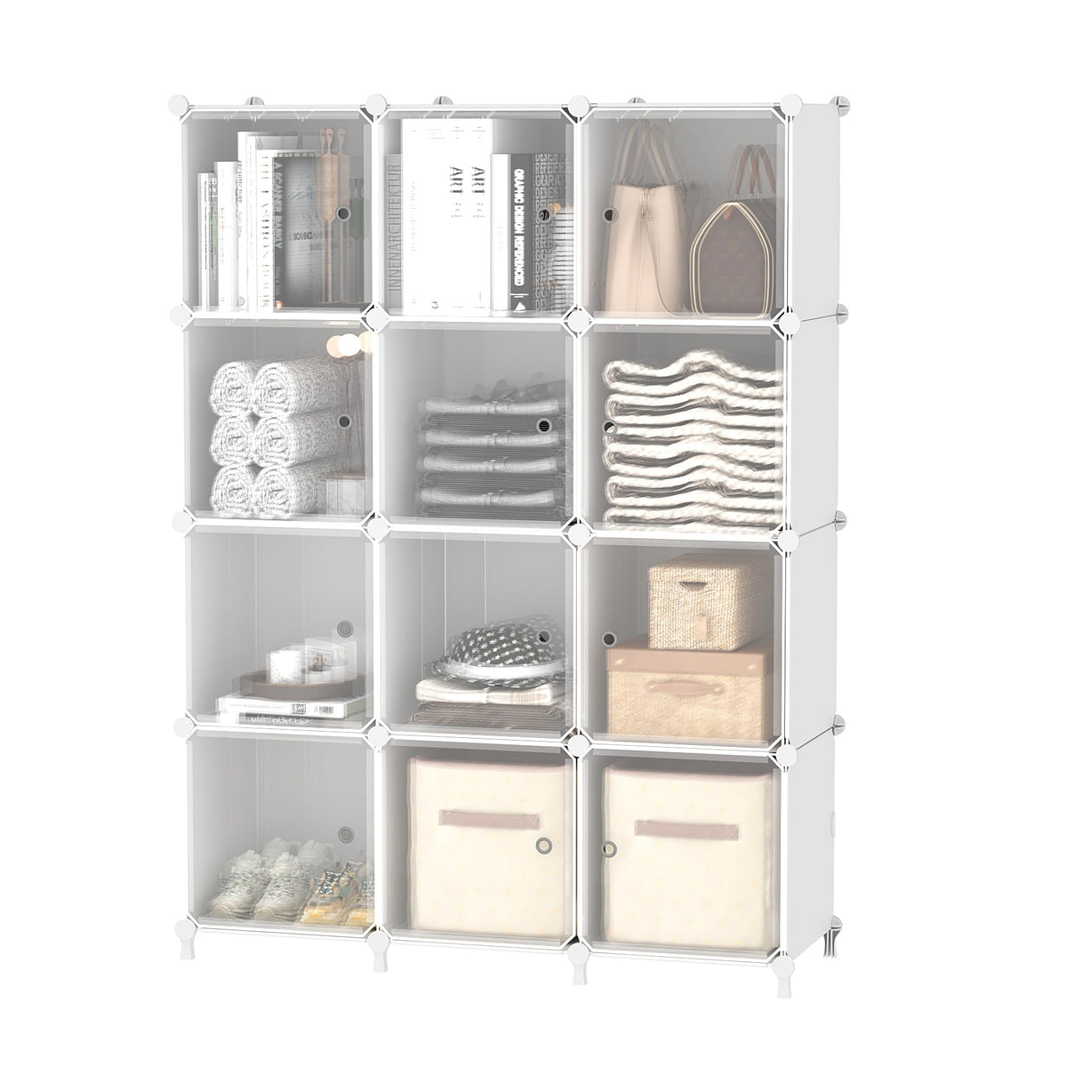 AWTATOS 12 Cube Storage Organizer, Closet Storage Shelves with Doors, White