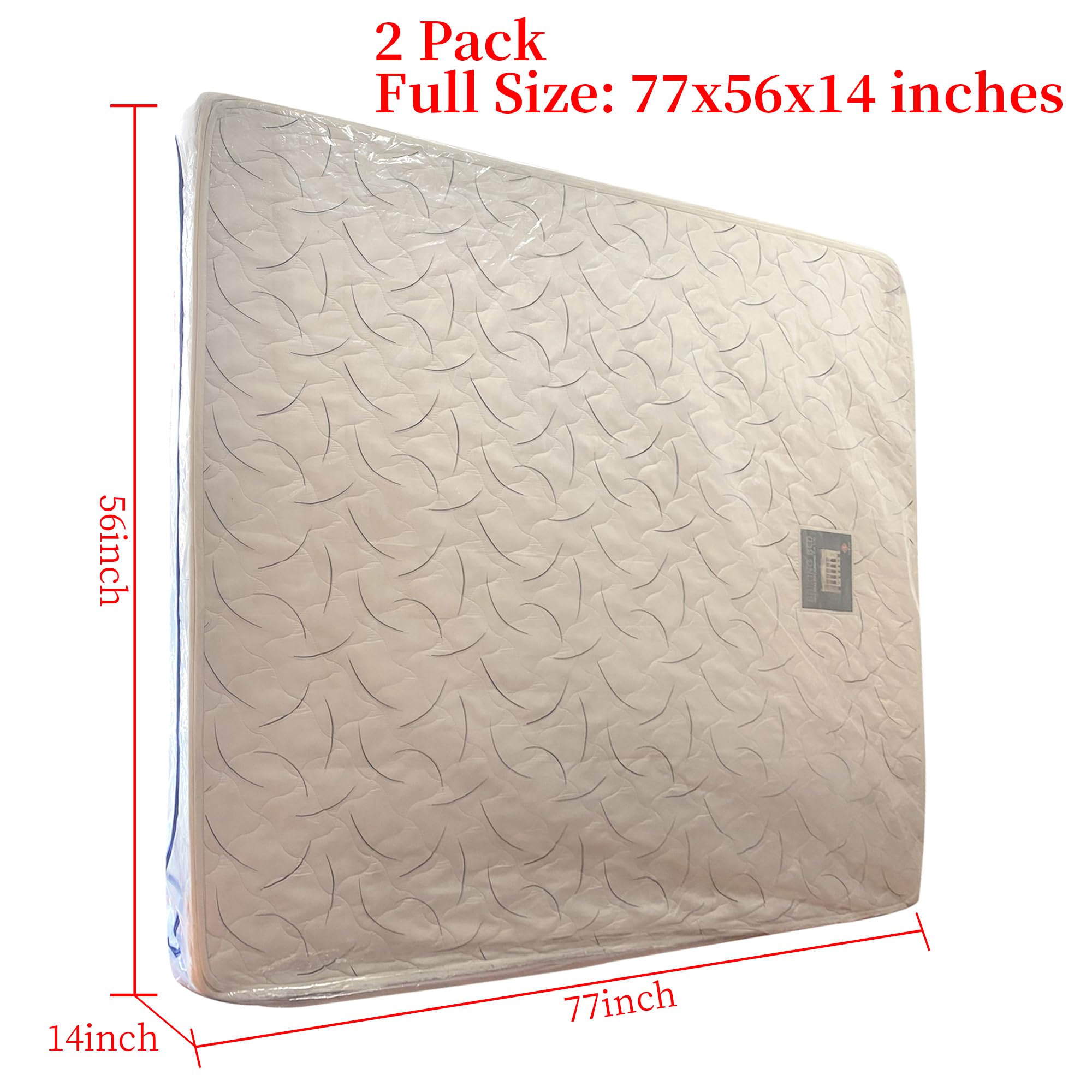 Juneshe 2 Pack Full Mattress Bags For Moving And Storage-5 Mil Zipper Plastic Waterproof Mattress Storage Bags