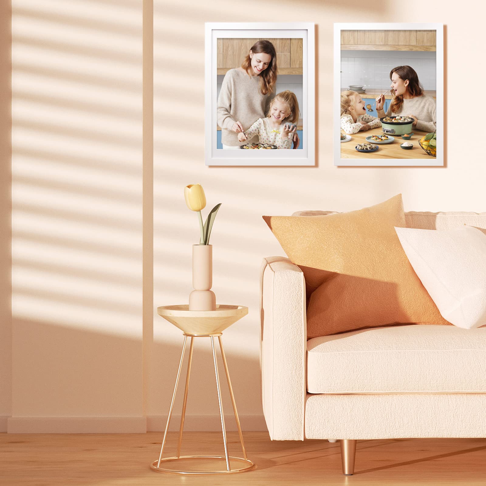 Egofine 12X16 Picture Frames White Set Of 2 - Solid Wood Frames With Plexiglass Front, Display 9X12 Or 11X14 Mat For Table Top A