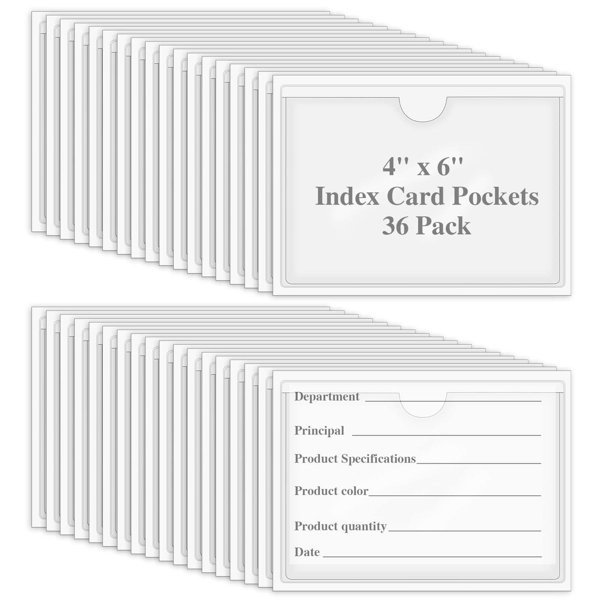 36 Pack Adhesive 4' X 6' Index Card Pockets With Top Open For Loading, Clear Plastic Labels Holders For Organizing, Storage Bi