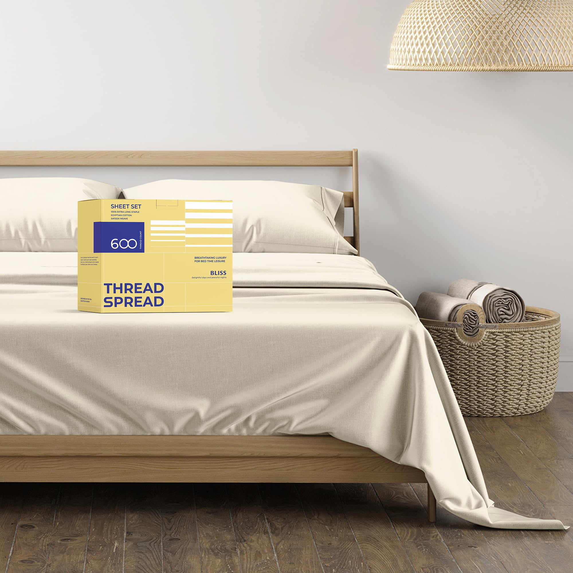 Thread Spread 100% Egyptian Cotton Sheets California King Size - 600 Thread Count 4 Pc Luxury Sheets Cal King Size, Soft, Coolin