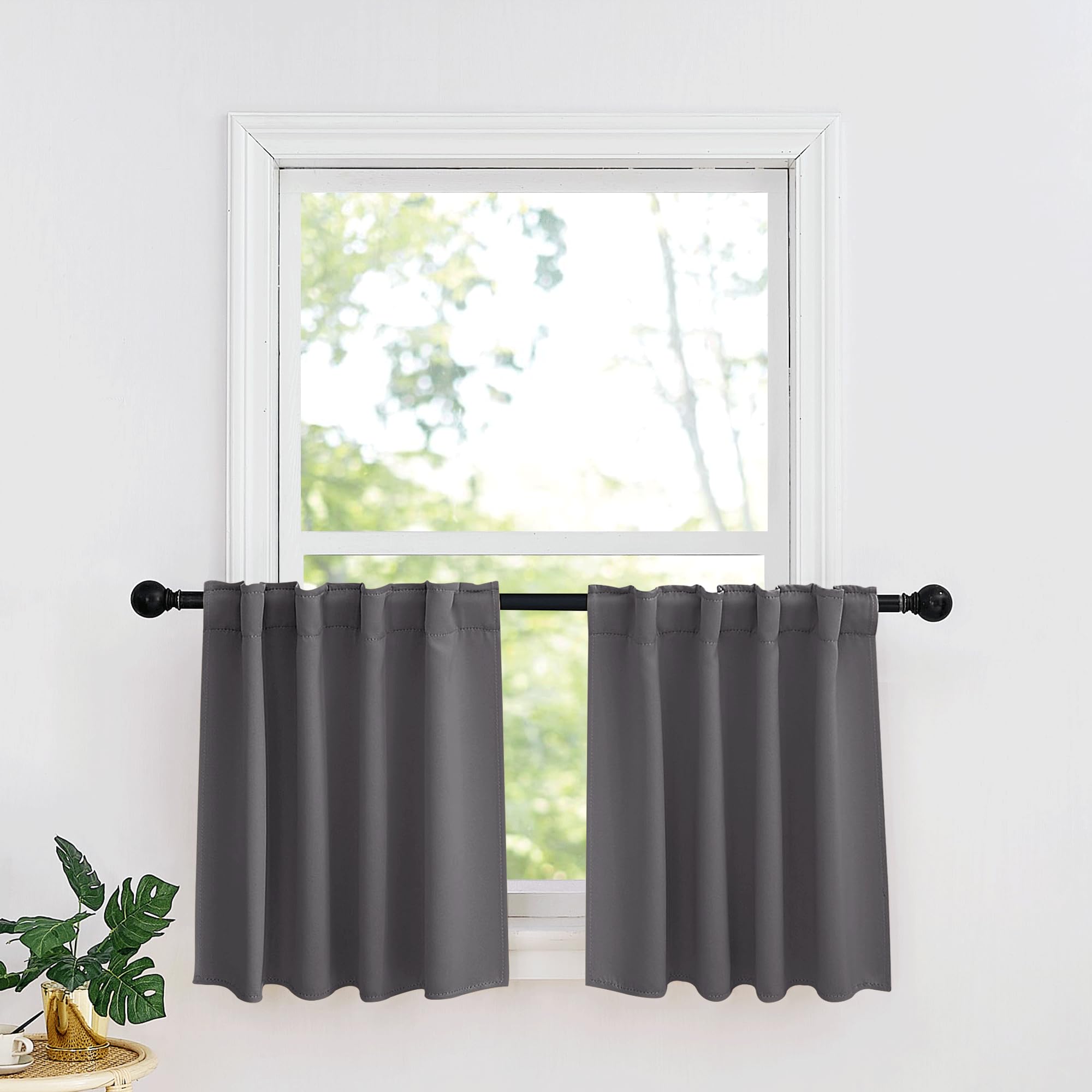Ryb Home Kitchen Window Curtains - Blackout Privacy Half Window Curtains For Bedroom Bathroom Dining Living Room Cafe Office Short Tiers Curtains, W 34 X L 36 Inches, 2 Panels, Grey