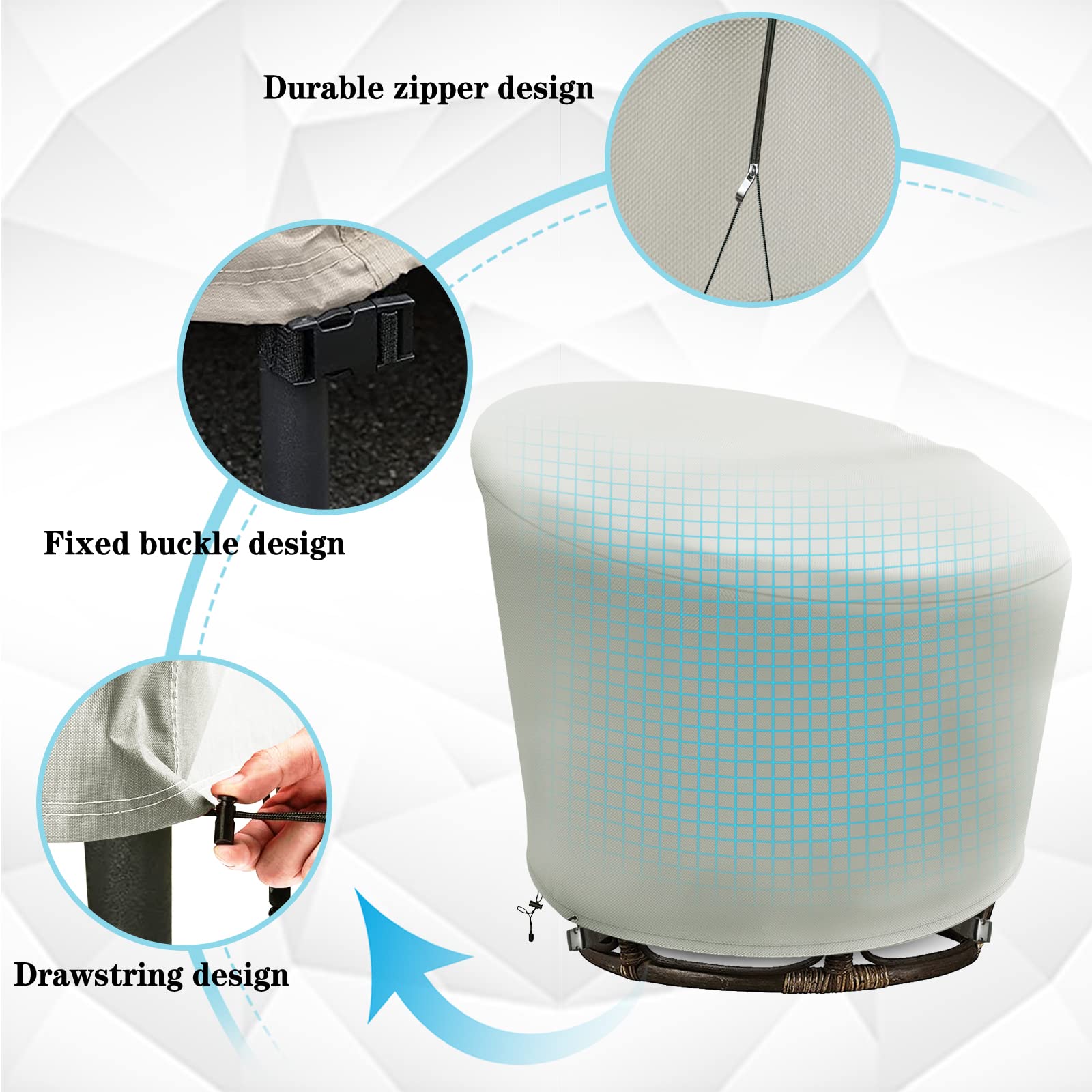 Iceberg Elf Papasan Chair Cover Waterproof,(For 52In Outdoor Papasan Chairs Covers) Beige, Zipper Design, Easy To Put On And Tak