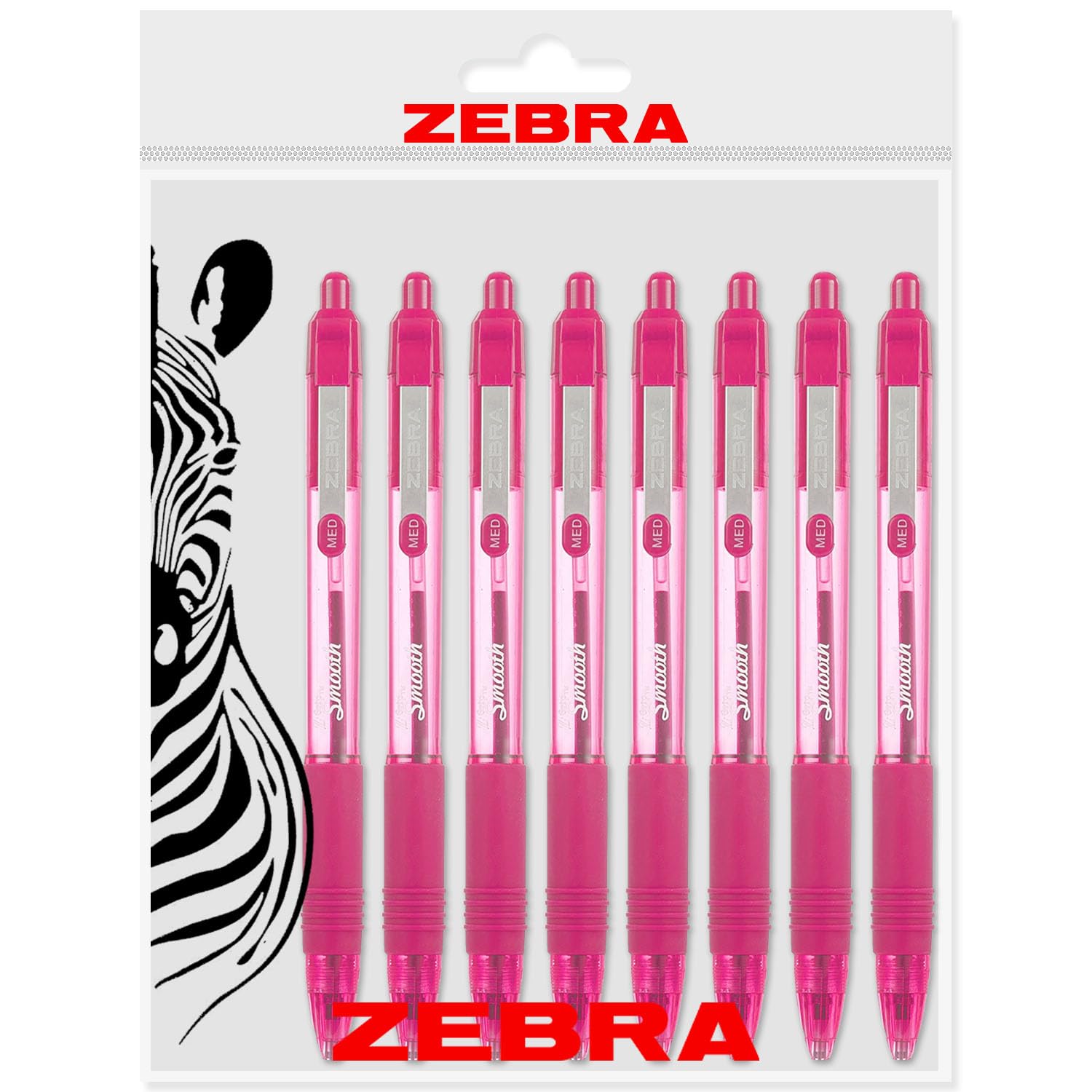 Zebra Z-Grip Smooth Retractable Ballpoint Pen - 1.0Mm Nib - Pink - Pack Of 8