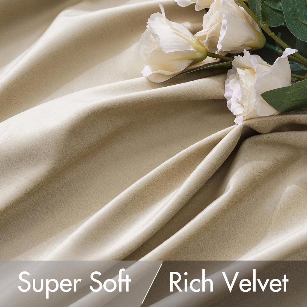 Miulee Velvet Curtains 108 Inches - Luxury Blackout Curtains For Bedroom Living Room Thermal Insulated Super Soft Window Drapes Rod Pocket & Back Tab, Beige, W52 X L108 Inches, 2 Panels
