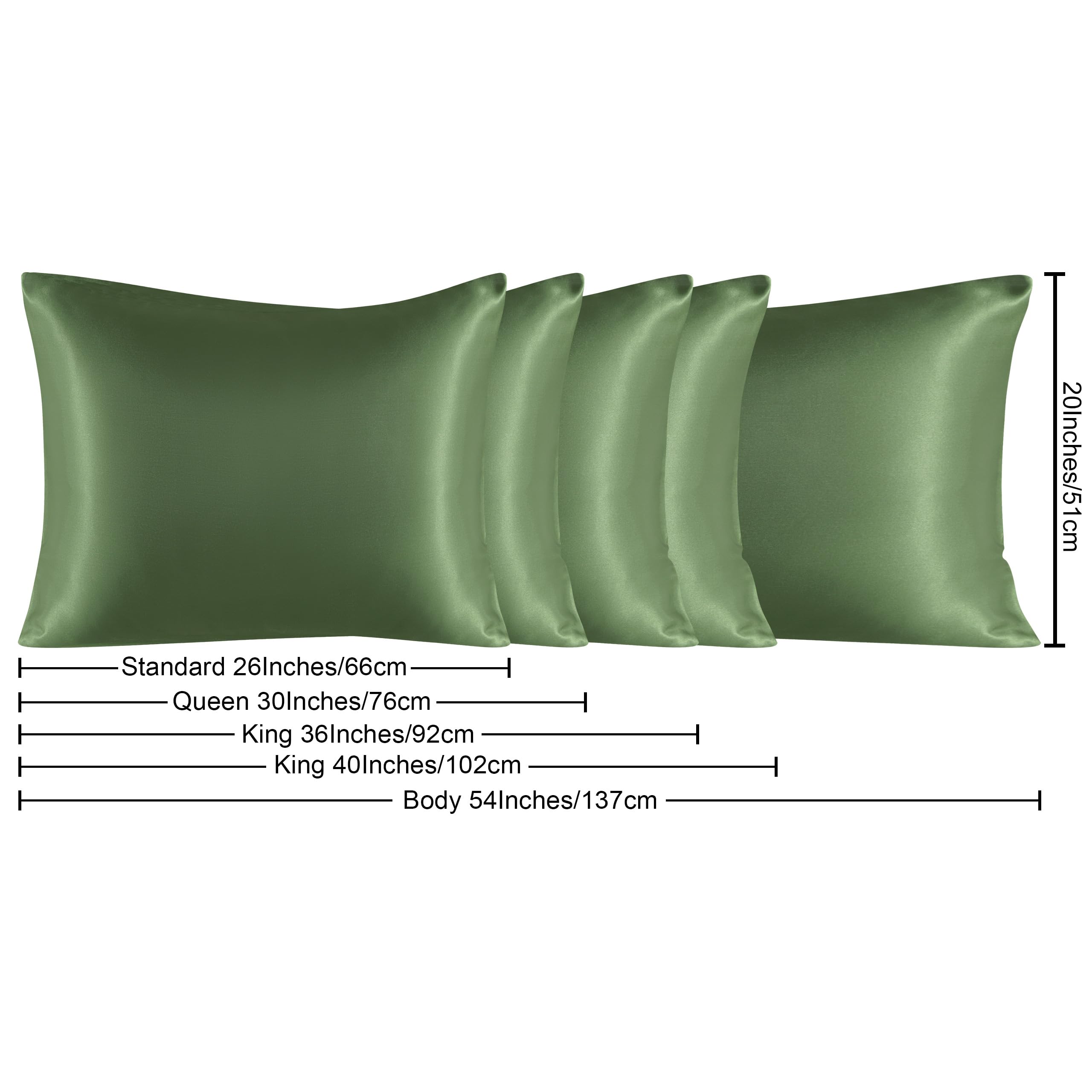 Ntbay 2 Pack Satin King Pillowcases For Hair And Skin, Luxurious And Silky Pillow Cases With Envelope Closure, 20X40 Inches, Olive Green