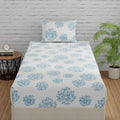 Huesland By Ahmedabad Cotton 144 Tc Cotton Single Bedsheets With Pillow Cover  White (Blue Print)