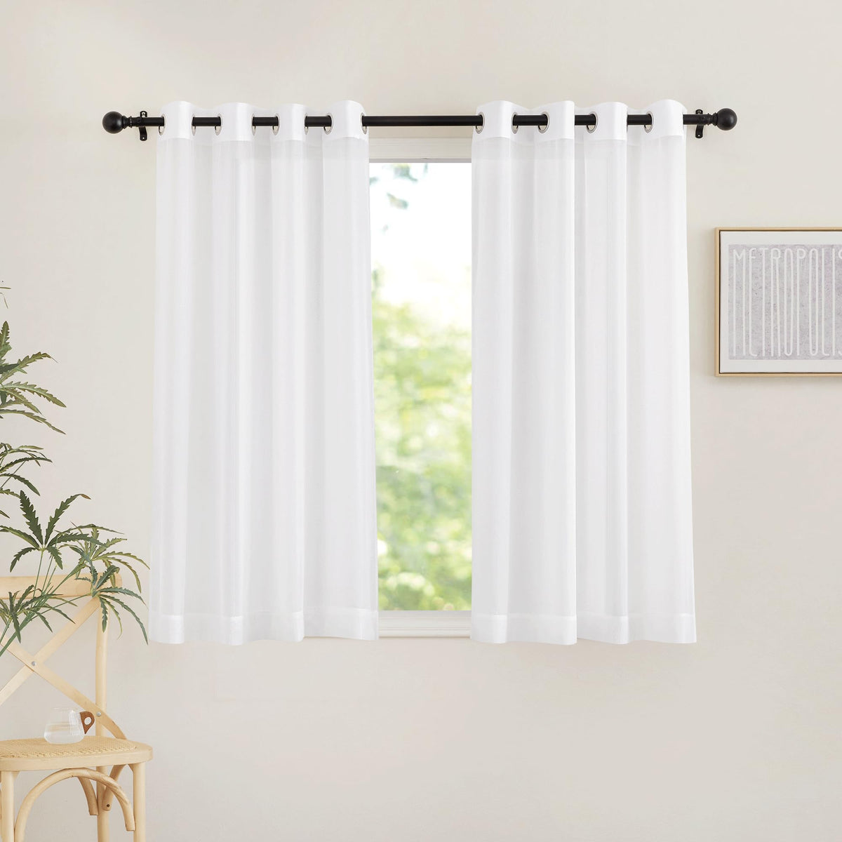 Nicetown Sheer Curtains For Windows - Grommet Top Ivory Voile Window Treatment Drape Panels For Nursery/Small Window, 2-Pack, W5