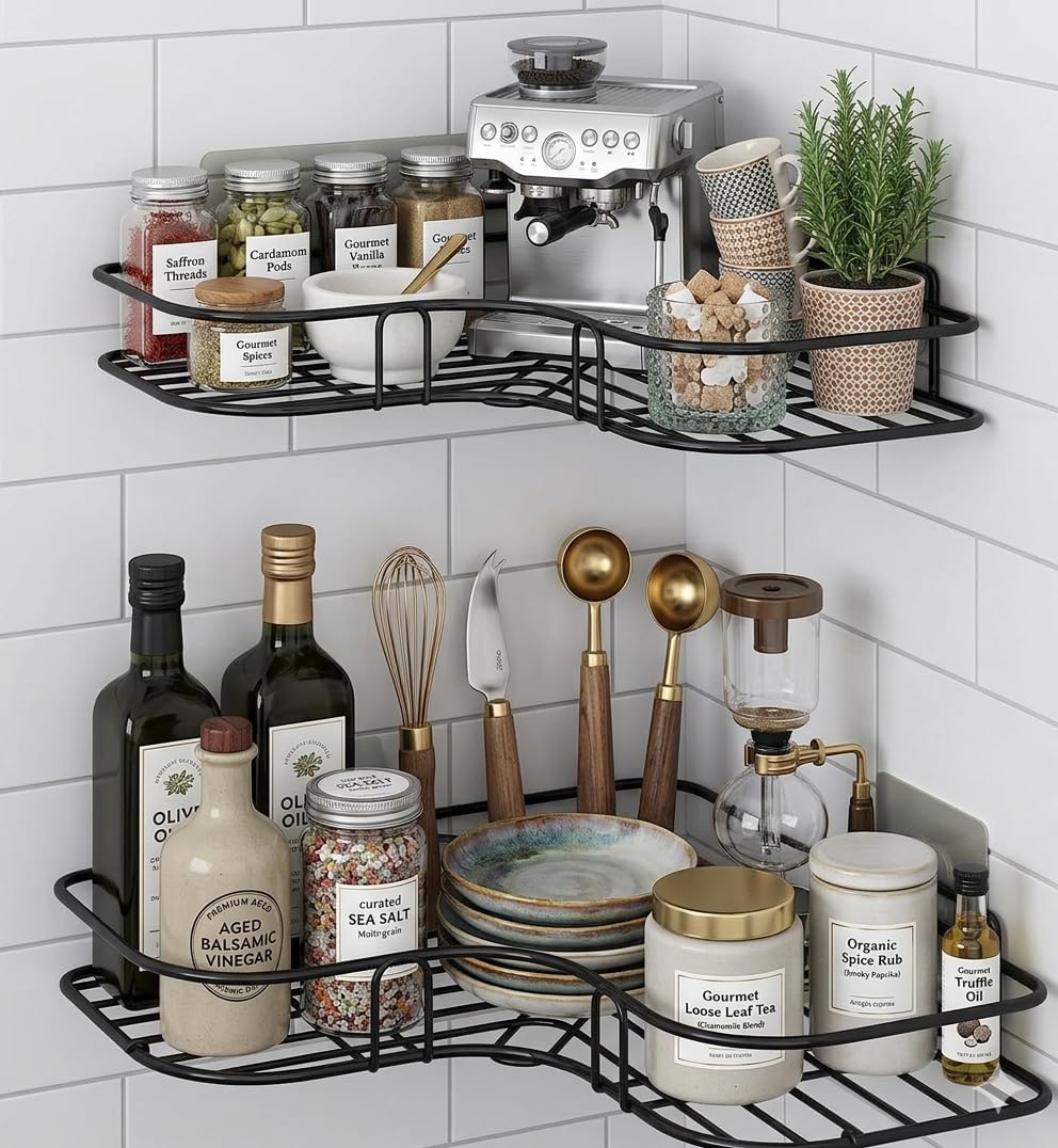 (Pack of 1 SelfAdhesive Shelf/Storage Organizer for Bathroom and Kitchen Corner Wall Mounted Rack Shelf Bathroom Accessories St