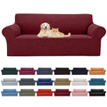 2025 New Stretch Oversized Sofa Slipcovers Couch Sofa Cover For 4 Seater Furniture Protector Covers With Elastic Bottom Jacquard Fabric Small Checks For Pets, Kids - Dark Red
