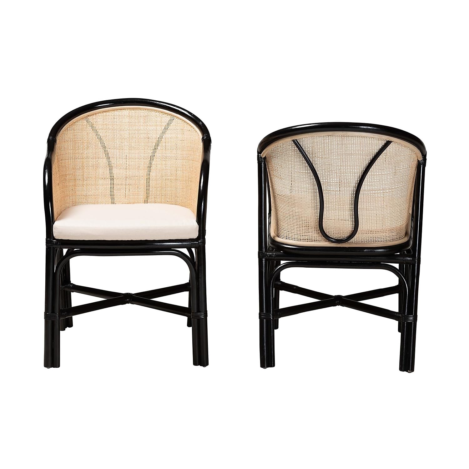 Baxton Studio Miranda Bohemian Rattan Dining Chair, White/Natural Brown/Black, 2/Set (233-2P-13232-HT)