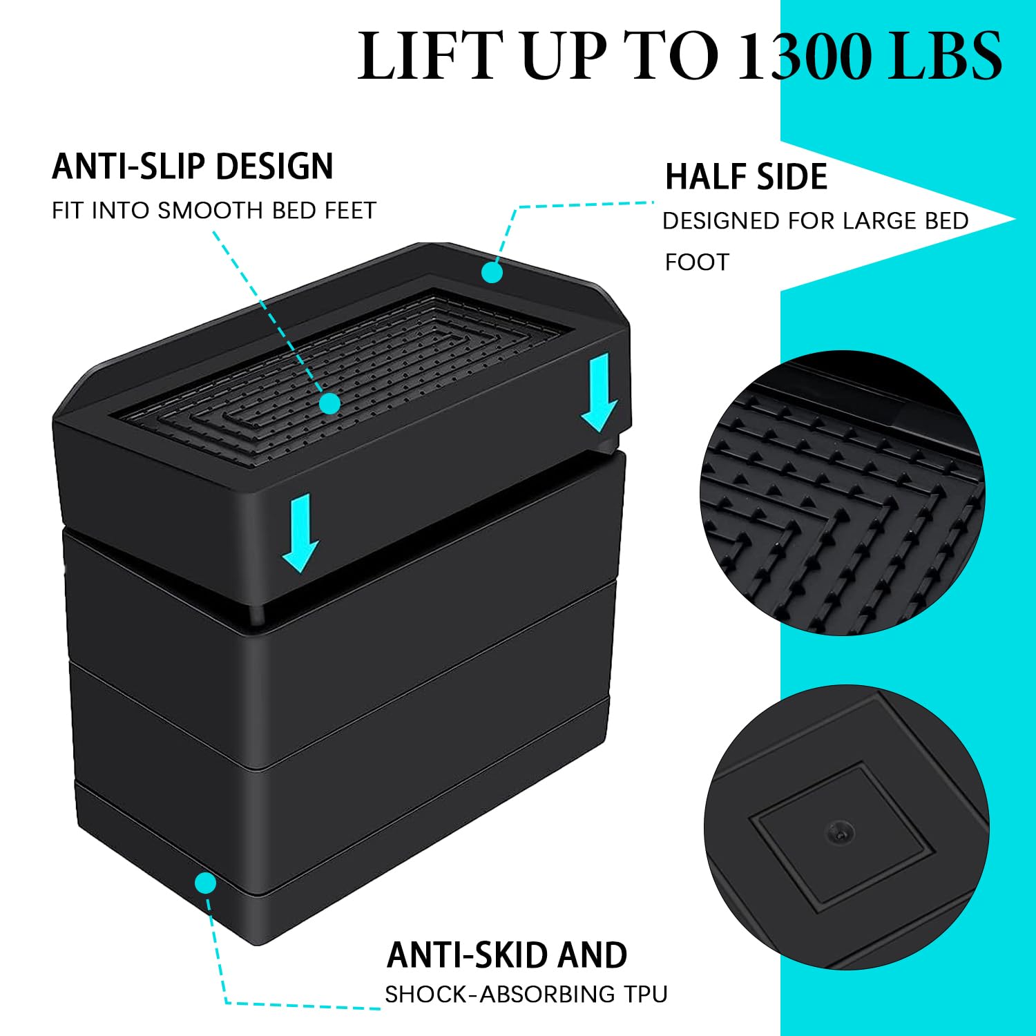 Annkut Furniture Risers 4 Inch, Heavy Duty Furniture Elevator In Heights Of 1.5, 3 Or 4 Inch,Rectangle Raising Blocks For Bed, C