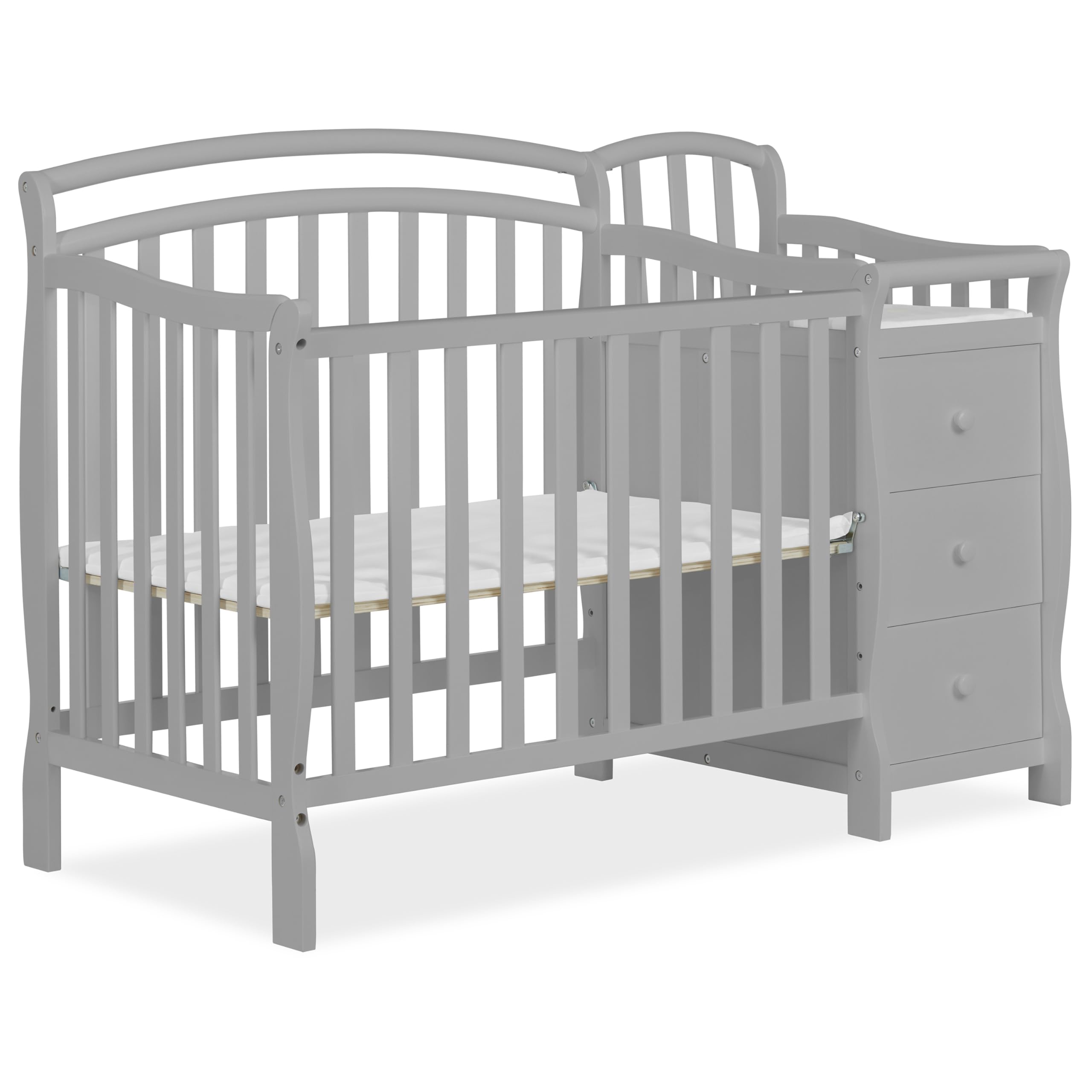Dream On Me Casco 3-in-1 Mini Crib and Changing Table in Pebble Grey, Convertible Crib, Made of Pinewood, Three Position Adjusta