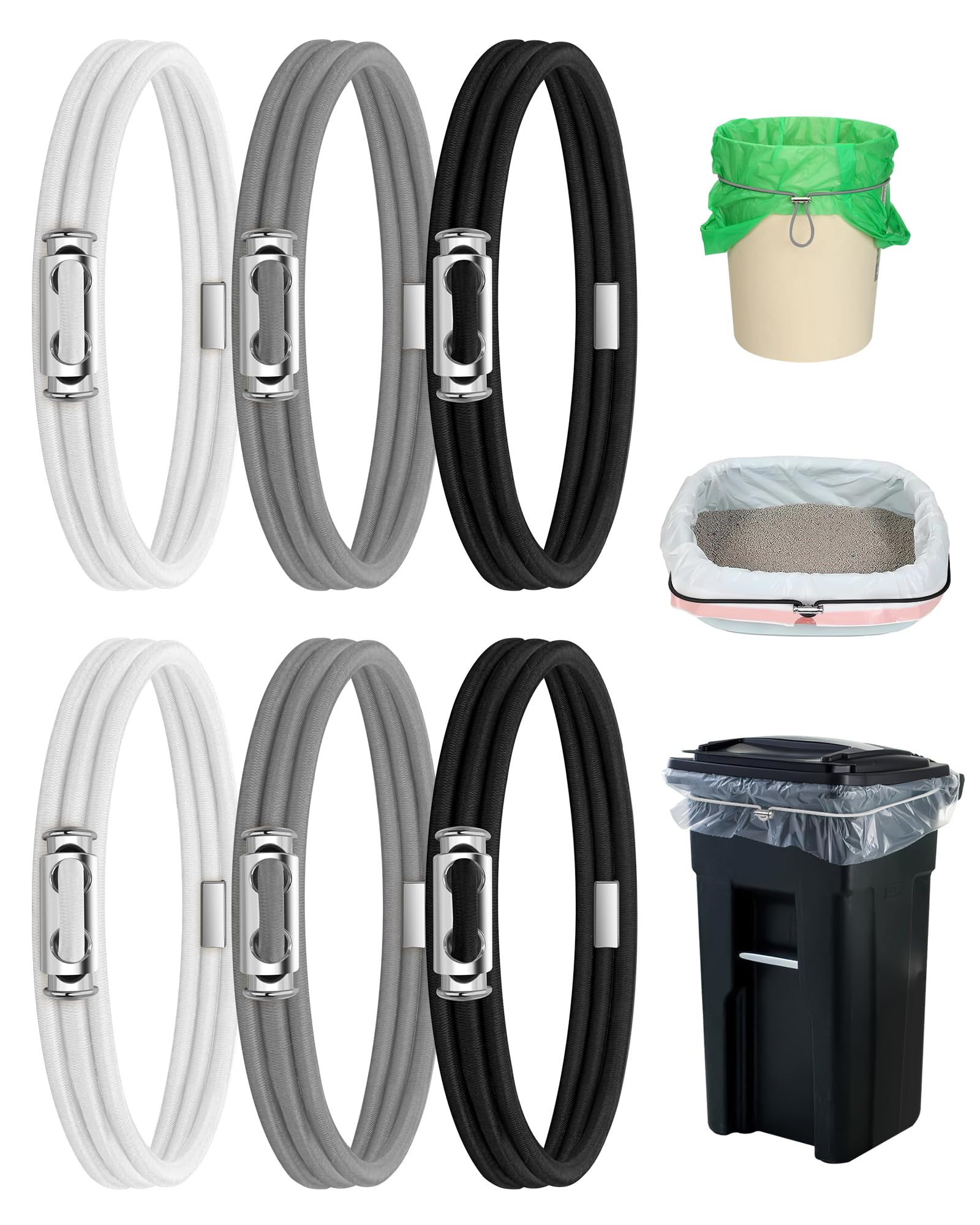 Rosaver Garbage Can Bands Cord Lord Design Adjustable Large Trash Can Rubber Bands Fits 8-33 Gallon Trash Cans Multifunction Ban