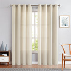 Jinchan Curtains Linen Textured Casual Weave Curtains For Living Room Beige 90 Inches Long 2 Panels Curtains Grommet Top Light Filtering Window Drapes Panels For Bedroom Curtains Heathered Beige