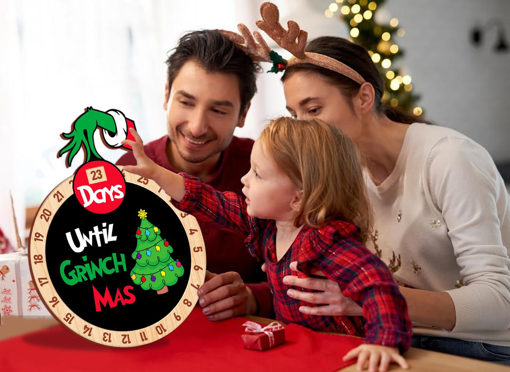 Petcee Christmas Grinch Advent Calendar 2024 Wood Grinch Christmas Countdown Calendar Decorations Funny Days Until Grinchmas Cou
