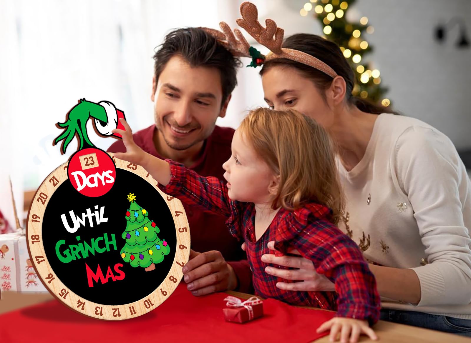 Petcee Christmas Grinch Advent Calendar 2024 Wood Grinch Christmas Countdown Calendar Decorations Funny Days Until Grinchmas Cou
