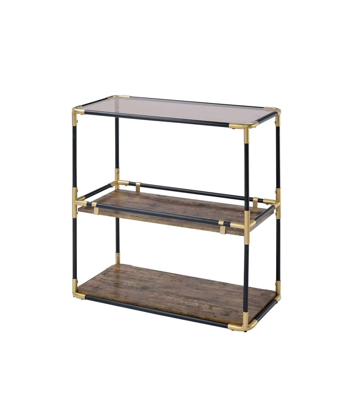 HomeRoots Black, Gold and Clear Gla Metal, Glass, MDF, Paper 44' X 16' X 28' Black Solid Wood Leg Console Table