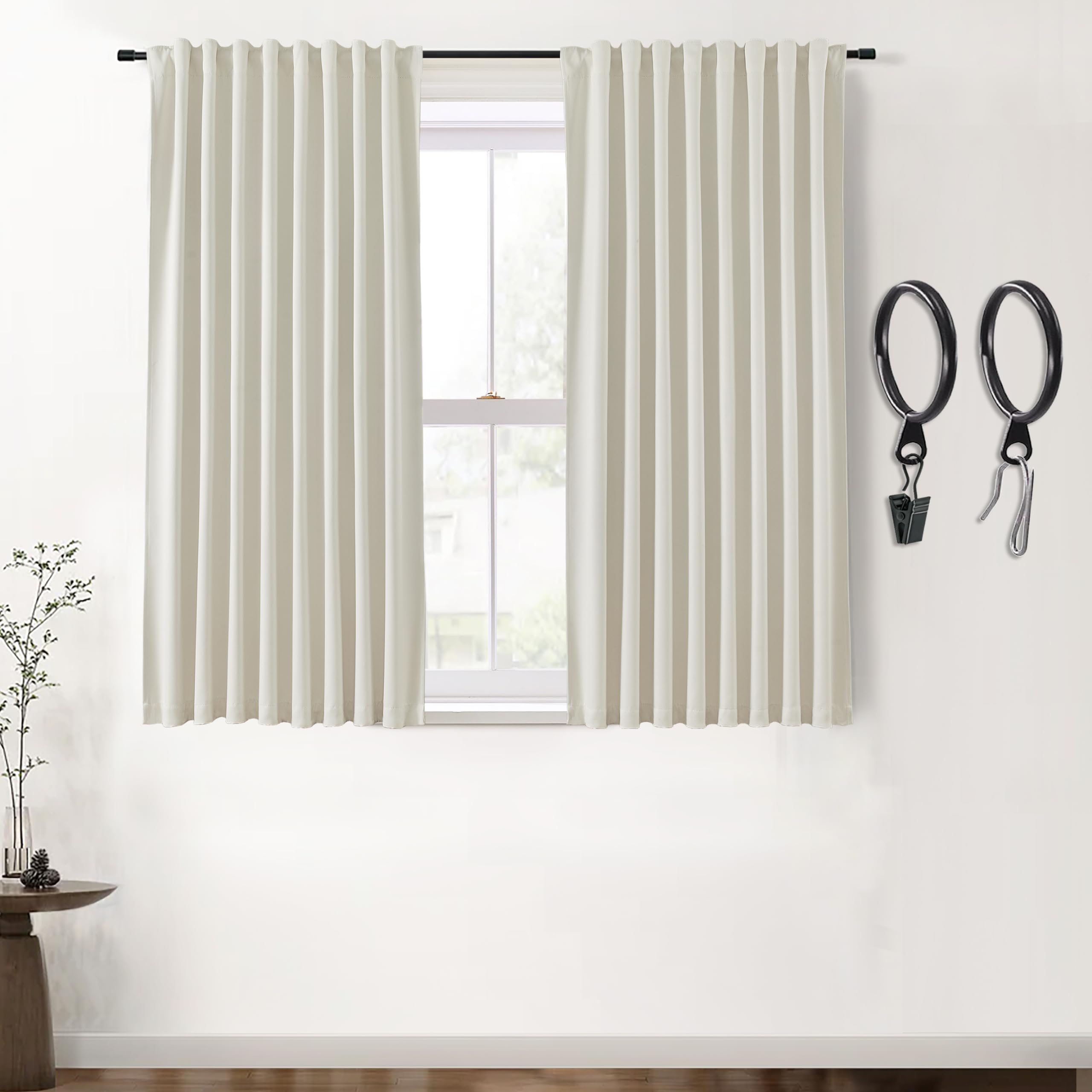 SHINELAND 100% Blackout Curtains Boho Short Length Window Curtains for Bedroom Bathroom,52 Wide x 45 Inch Long 2 Panels Set,Crea