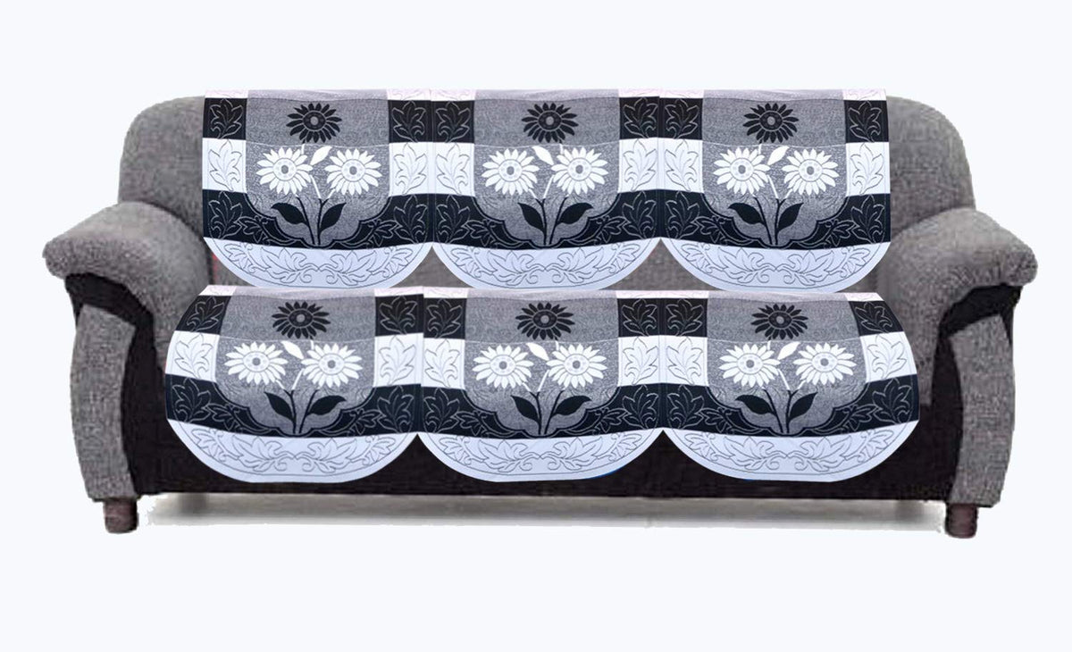 Kuber Industries Flower Cotton 2 Piece 3 Seater Sofa Cover (Black)-Ctktc28687