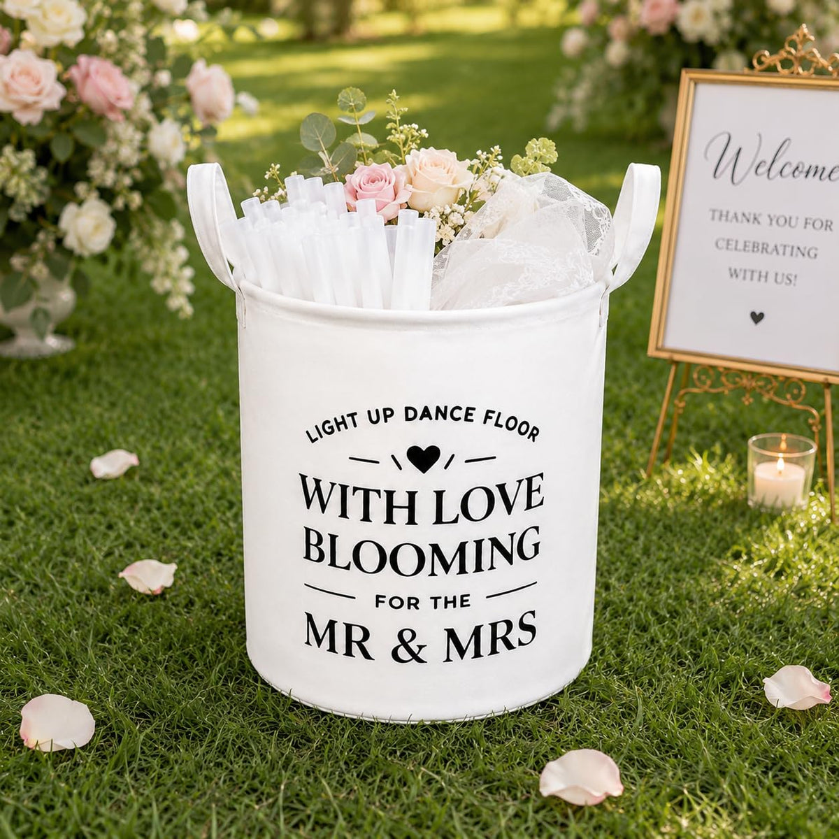 Large Wedding Flower Girl Basket, 16 Inch White Felt Basket with Handles
