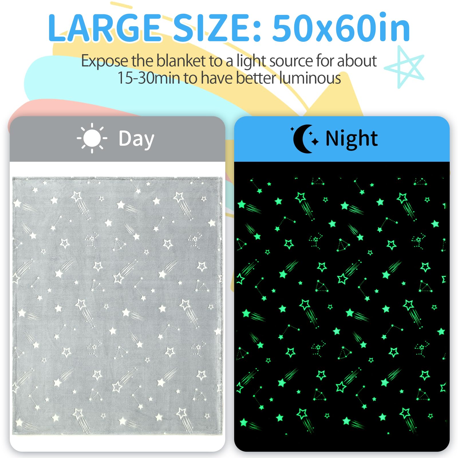 Lifeyj Glow In The Dark Blanket Stars Gifts For Girls Boys, Soft Blanket 3 4 5 6 7 8 9 10 Year Old Girl Gifts, Toddler Girls Toy