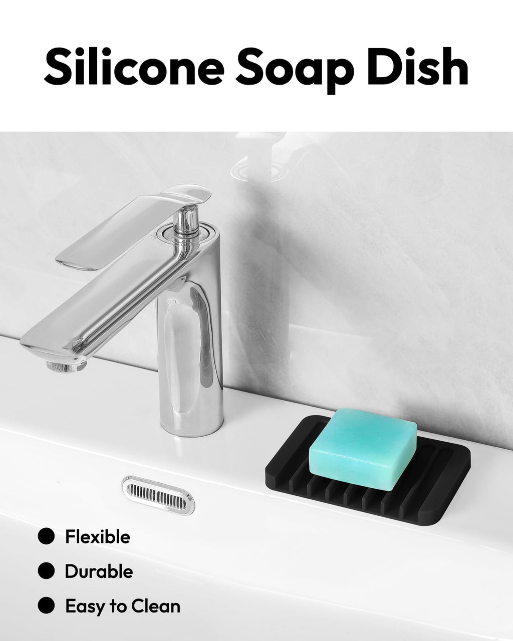 Jomeech Bathroom Soap Dish, Silicone Soap Holder For Bar Soap, Pack Of 2 (Black)